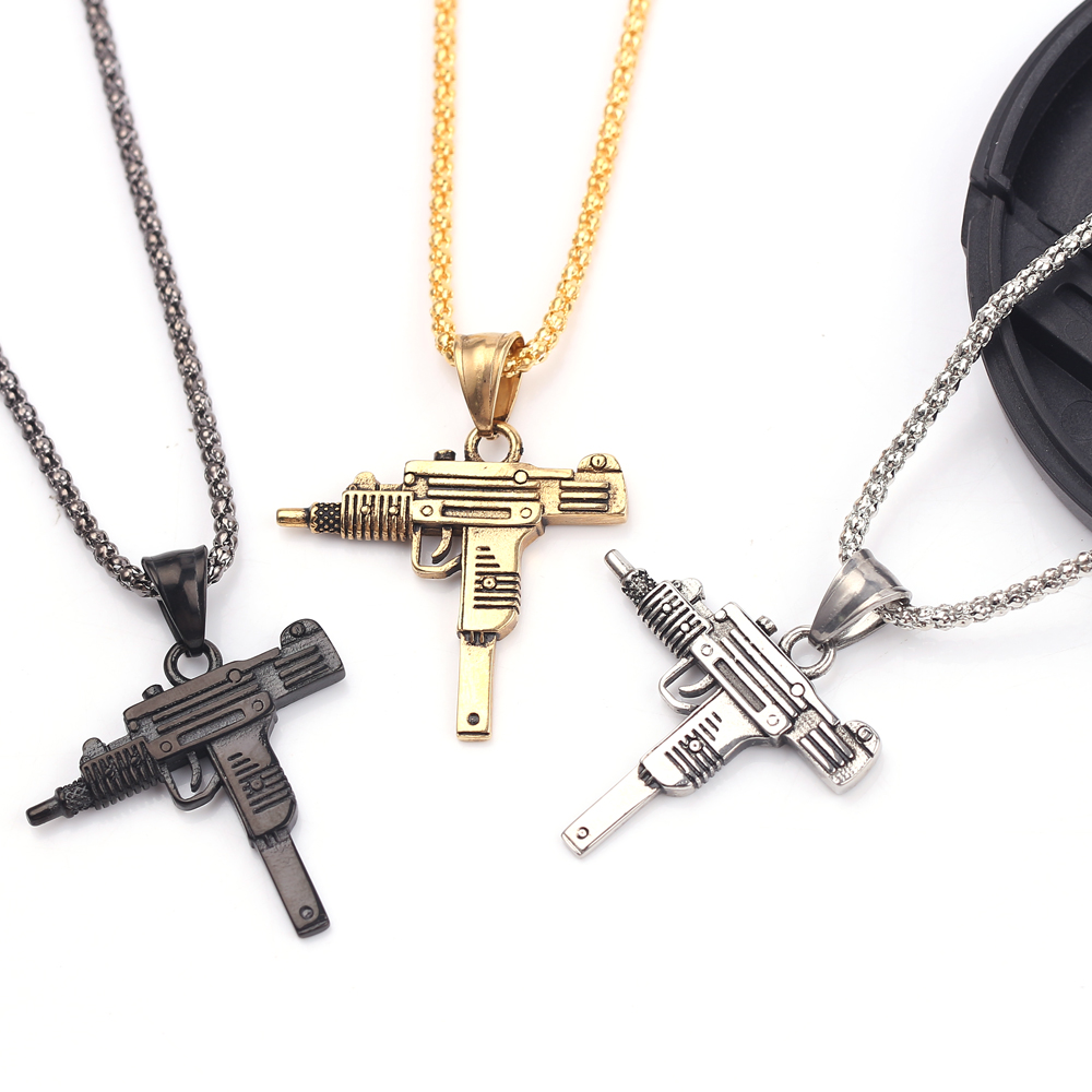 Men Accessories Jewelry - Pendentif Collier Pistolet Mitrailleuse Uzi Punk