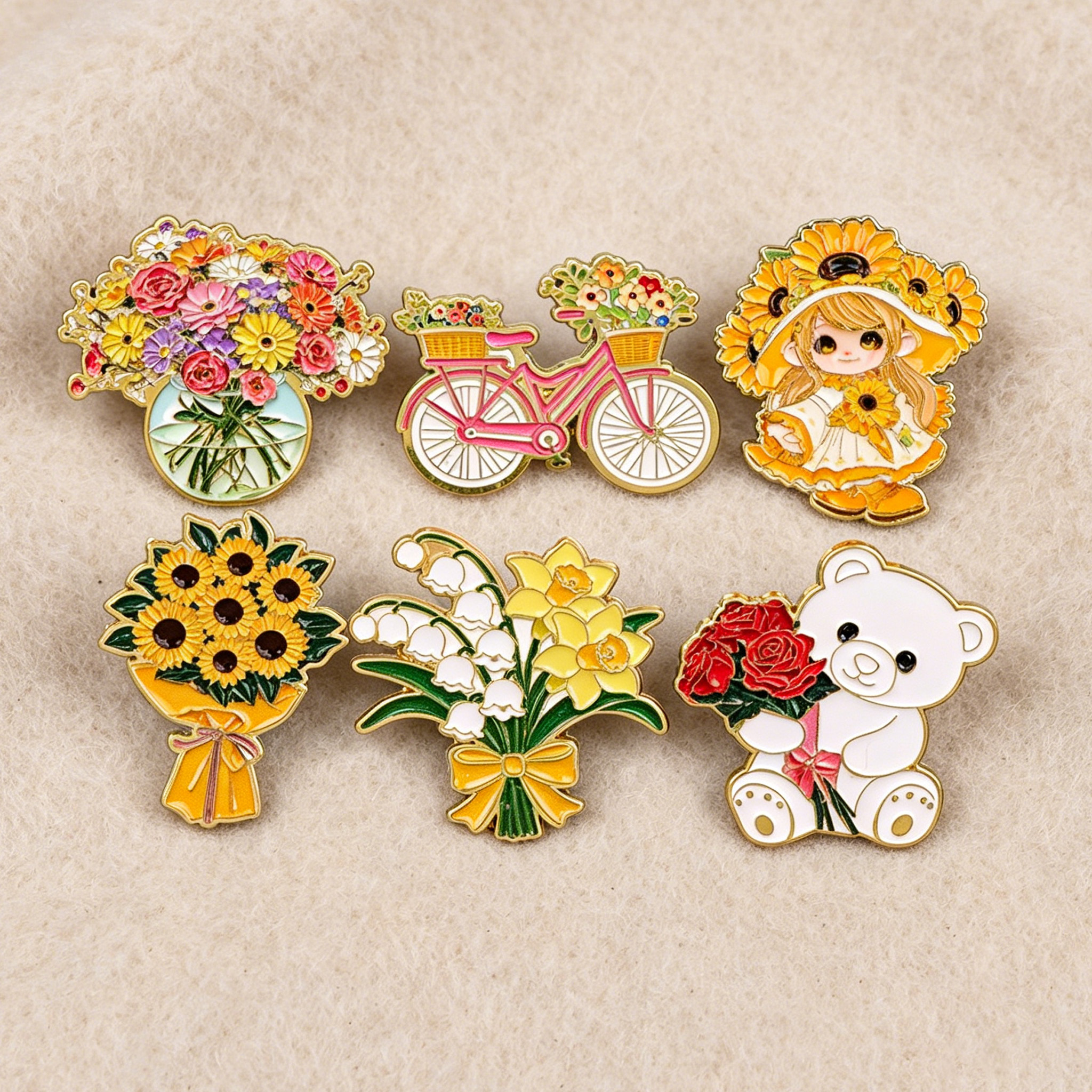 Men Accessories Bouquet - Broche en émail 'Fille avec bouquet'
