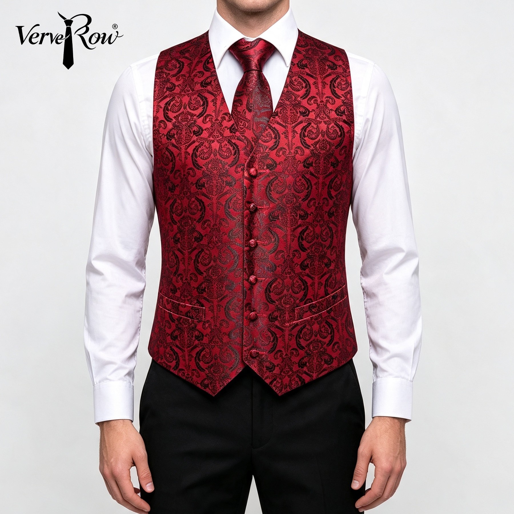 Men'S Accessories Office - Cravate et pochette de costume rouges