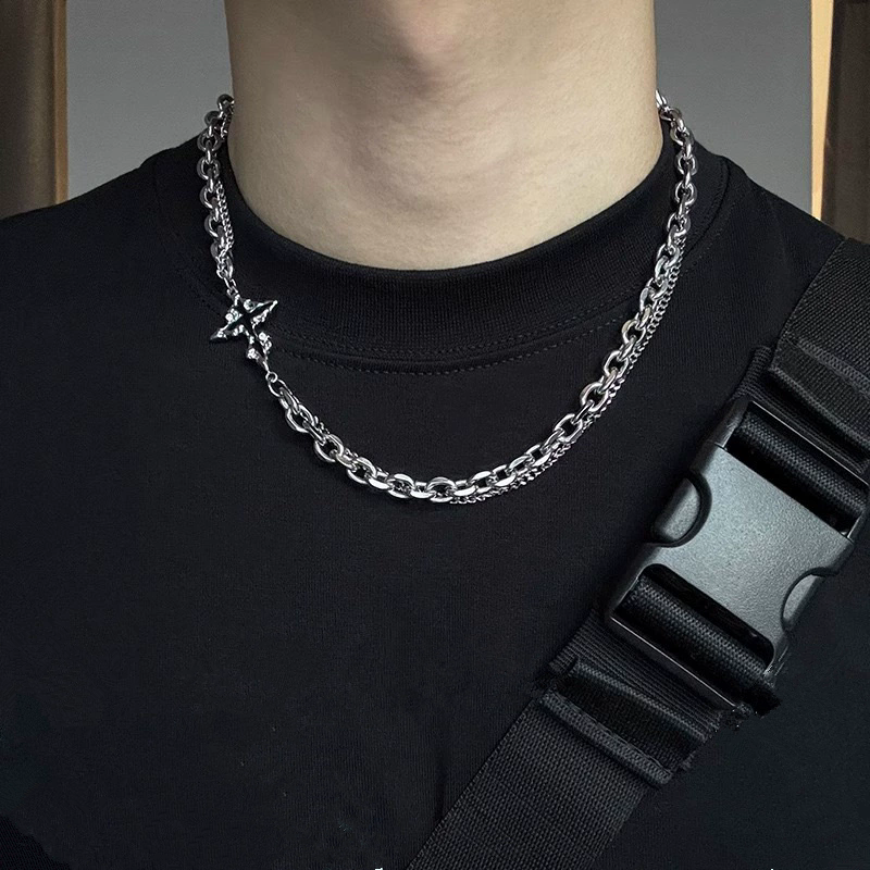 Men'S Accessories In The 90S - Punk noir croix pendentif chaîne collier
