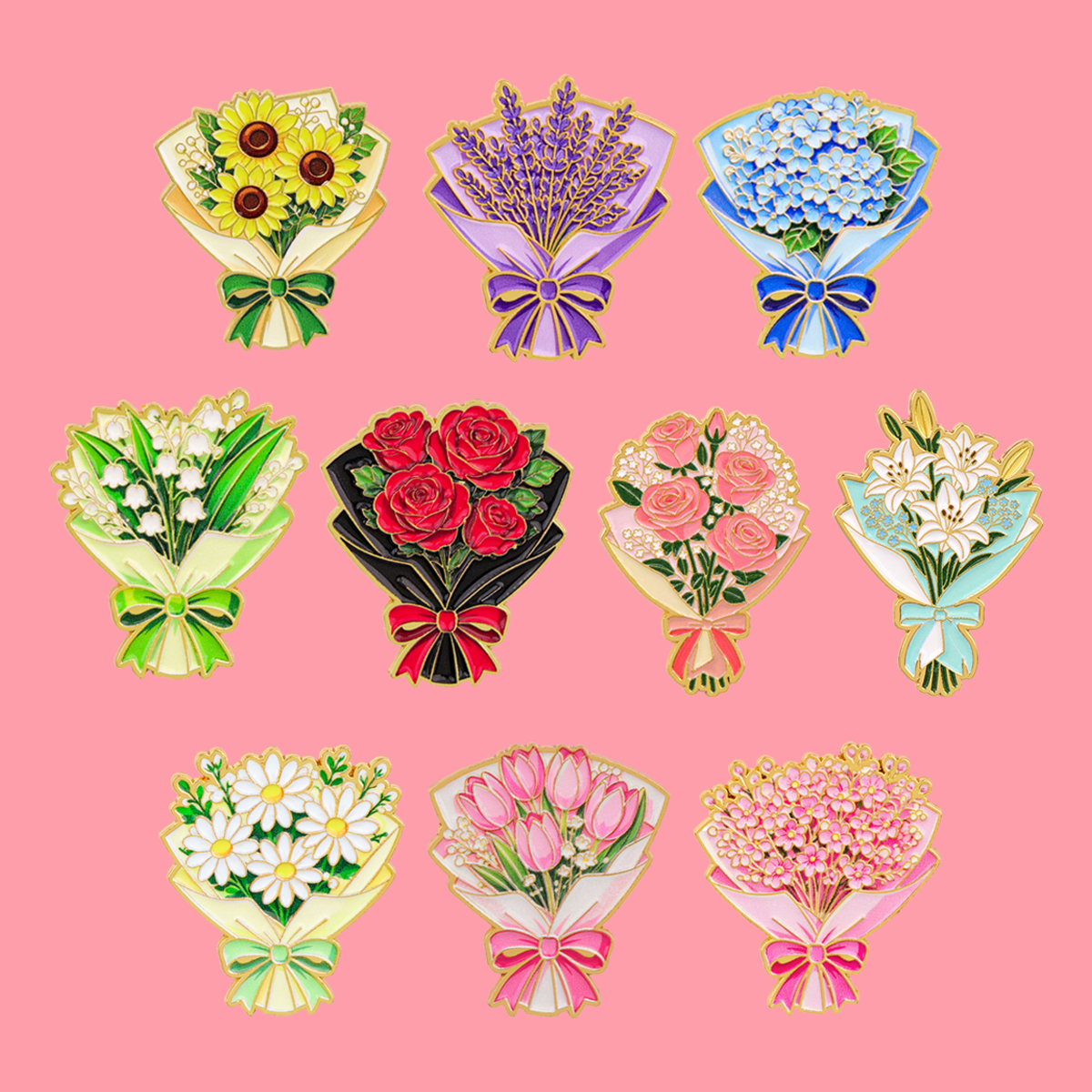 Men Accessories Bouquet - Lot de 10 épingles en émail