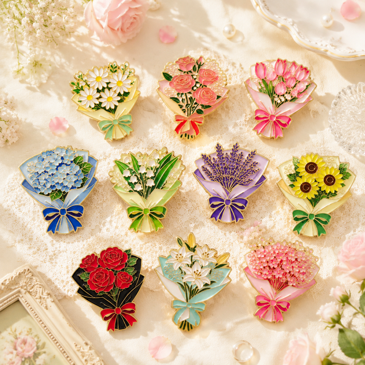 Men Accessories Bouquet - Lot de 10 épingles en émail